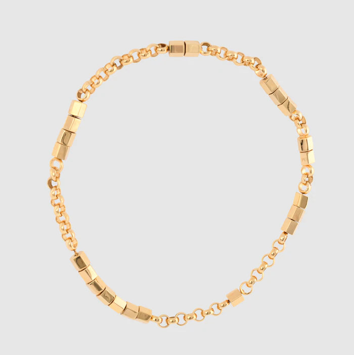 KM JEWELRY: PRISM STUD BEAD SHORT NECKLACE GOLD