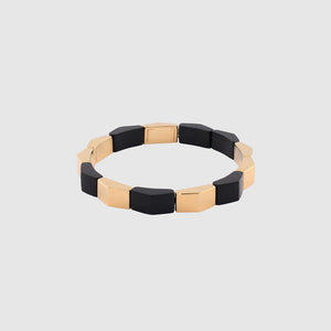 KM JEWELRY: MEGA PRISM STUD ELASTICATED BEAD BRACELET GOLD/BLACK