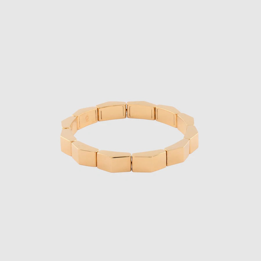 KM JEWELRY: MEGA PRISM STUD ELASTICATED BEAD BRACELET GOLD